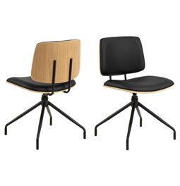 Dining chair Aven, set of 2 pcs, black/natural color, H81x48.5x53cm, seat height 49.5cm