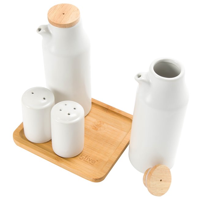 Oil and vinegar set, bamboo/ceramic,15.3 x13.3 x18cm