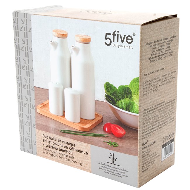 Oil and vinegar set, bamboo/ceramic,15.3 x13.3 x18cm