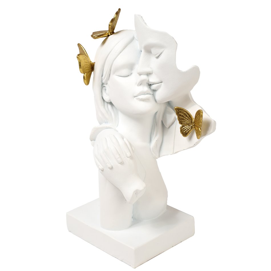 Deco figurine Love, white/gold color, H21.5x15x13.5cm