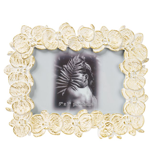 Photo frame Flower, white/gold color, 13x18cm