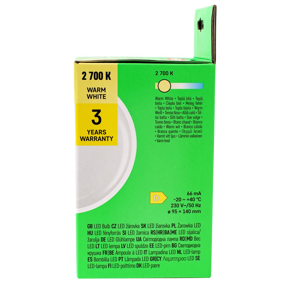 LED pirn soe valge, E27 7.8W, 1055lm, 2700K, H14x9.5x9.5cm