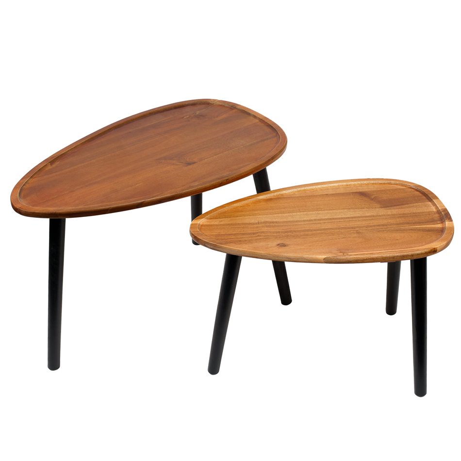 Приставной стол комплект Gigogne, акация/сосна дерево, H40x60x39cm, H31x50x34.5cm