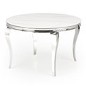 Dining table Heginald S, white/silver color, sintered stone/steel, D120cm, H76cm 