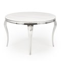Dining table Heginald S, white/silver color, sintered stone/steel, D120cm, H76cm 