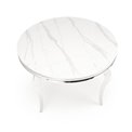 Dining table Heginald S, white/silver color, sintered stone/steel, D120cm, H76cm 