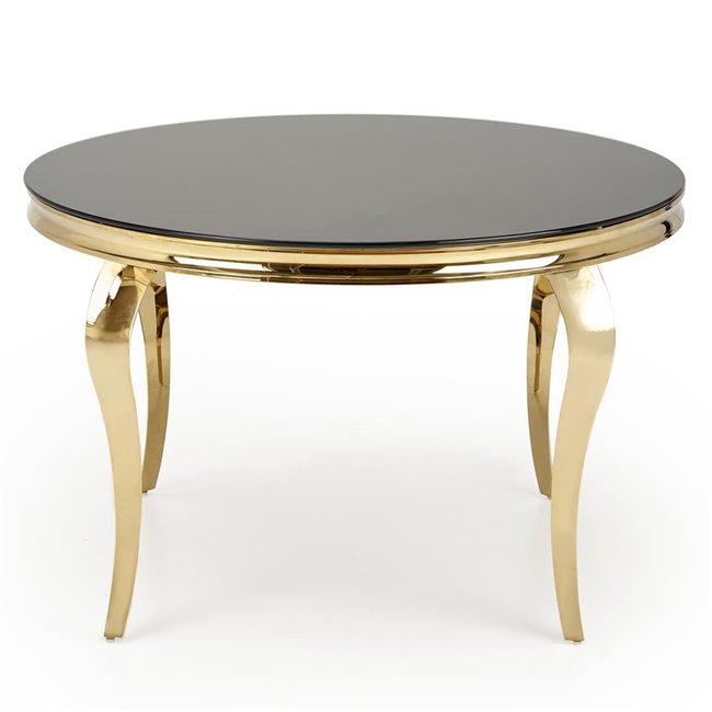 Обеденный стол Heginald G, черный/золотой цвет, сталь/стекло, D120см, H76см 