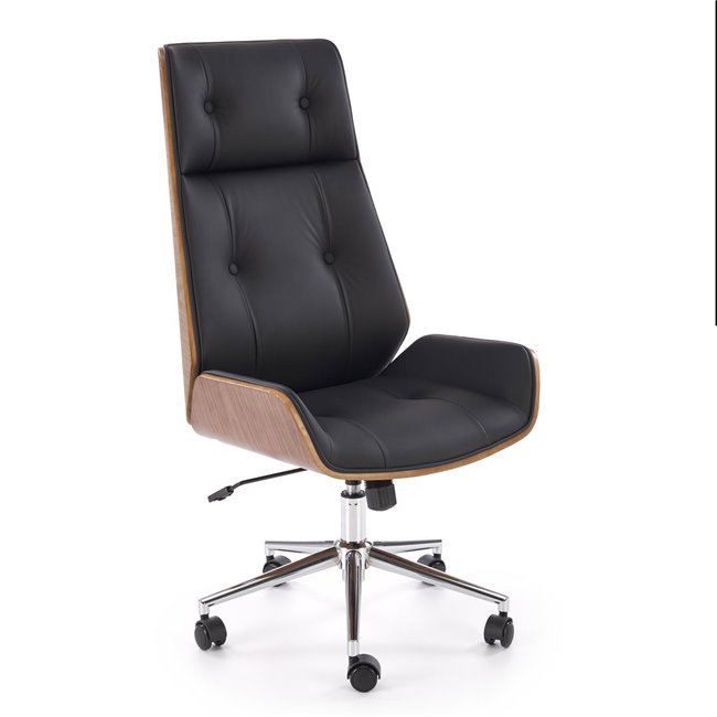 Office chair Hebstero, walnut/black color, eco leather, H114-122x65x60cm, seat height 46-54cm