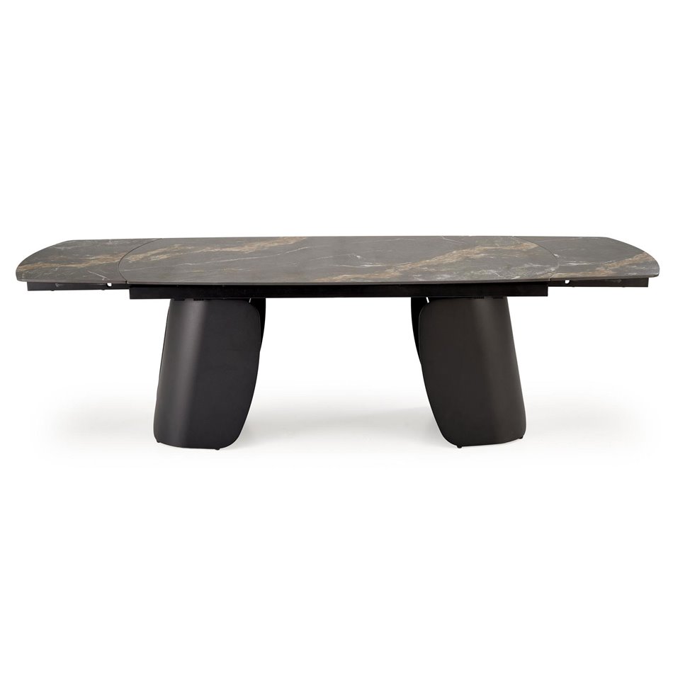 Extendable dining table Horum, black, sintered stone/steel, 180-260x90cm H76cm 
