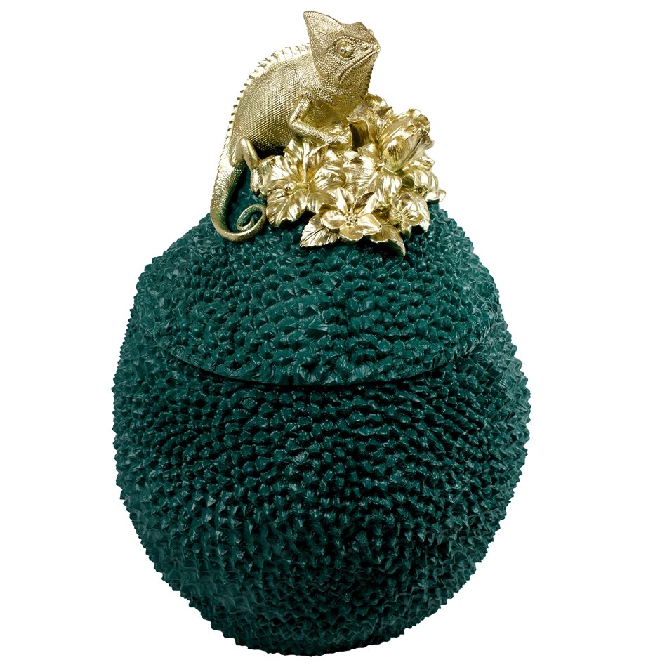 Dekoratiivne anum kaanega Lizard, roheline/kuldne värv, H35.5x25x24cm