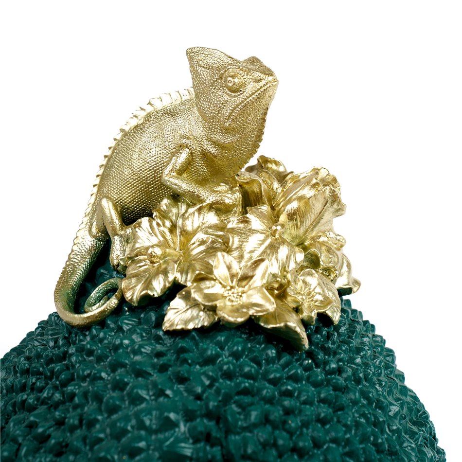Dekoratiivne anum kaanega Lizard, roheline/kuldne värv, H35.5x25x24cm