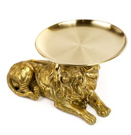 Dekoratiivne kuju Lion koos salvega, kuldne värv, H26x41.5x22cm