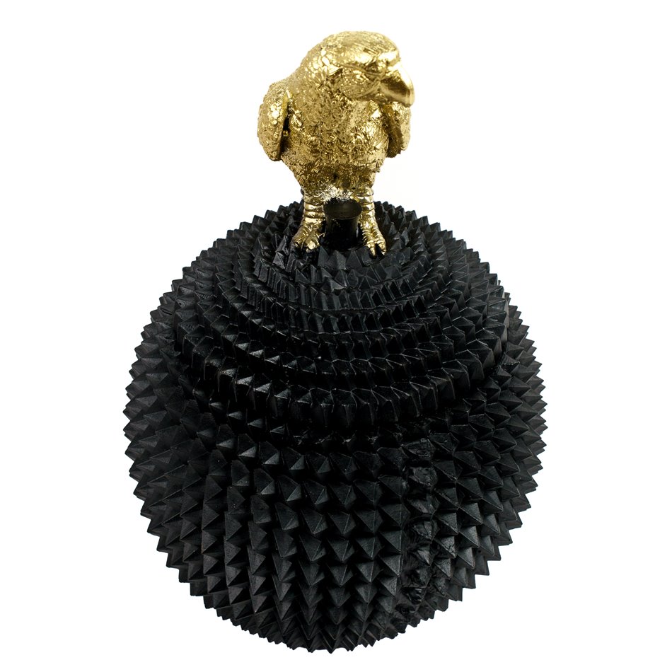 Deco figurine box with lid Bird, black/gold color, H28.2cm, D17cm