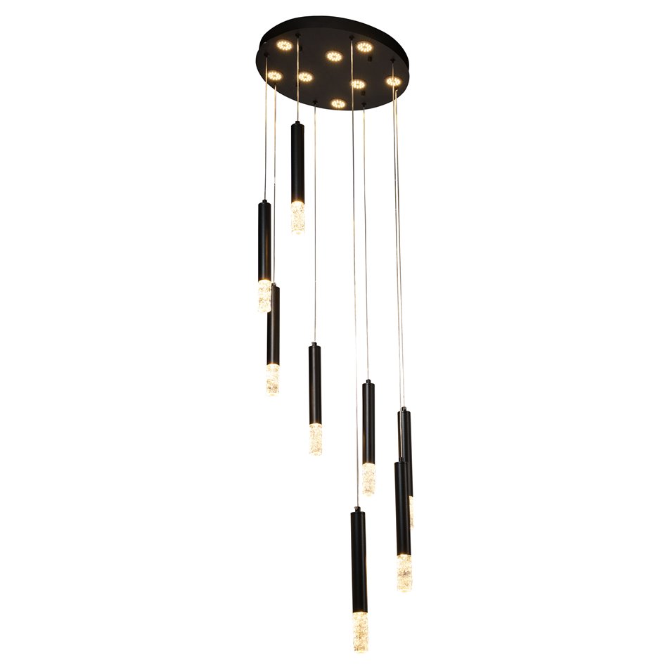 Rippvalgusti Sellingen 8, läbipaistev/must, H31-133cm, D40cm, LED 64W, 3000K