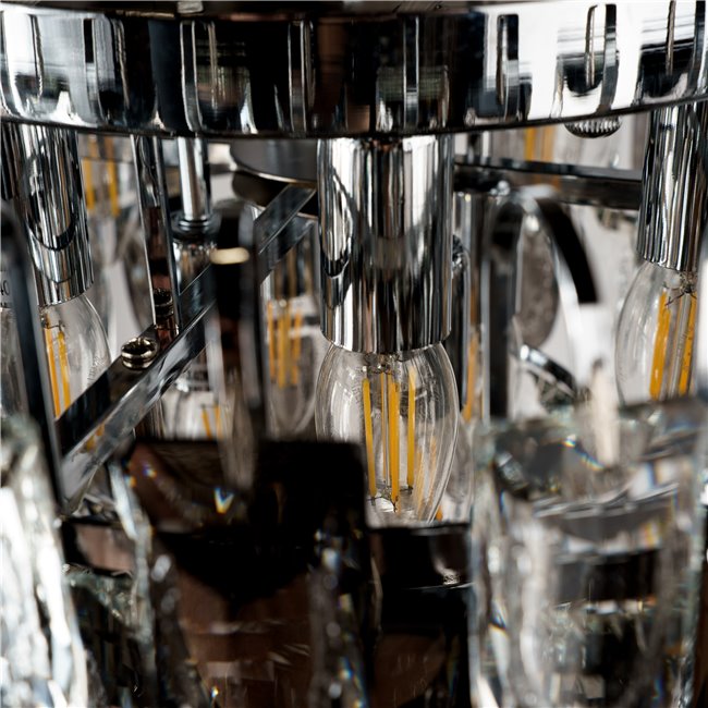 Pendant lamp Seaton 12, gray/chrome color, H46-100cm, D50cm, E14x12 40W(MAX)