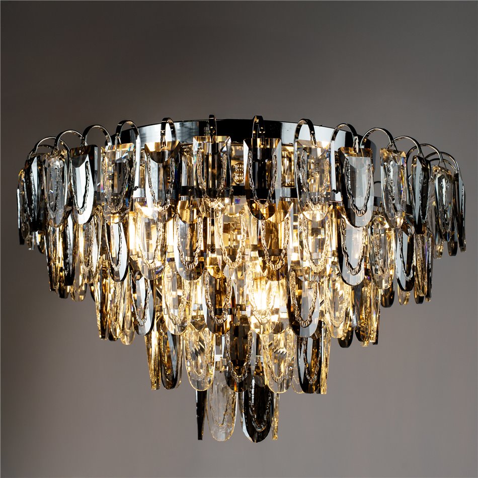 Pendant lamp Seaton 12, gray/chrome color, H46-100cm, D50cm, E14x12 40W(MAX)