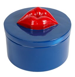 Jewelry box Lips, blue/red, H10cm, D13cm
