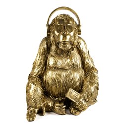 Dekoratiivne kuju Gorilla listen music, kuldne värv, H43x24x26cm