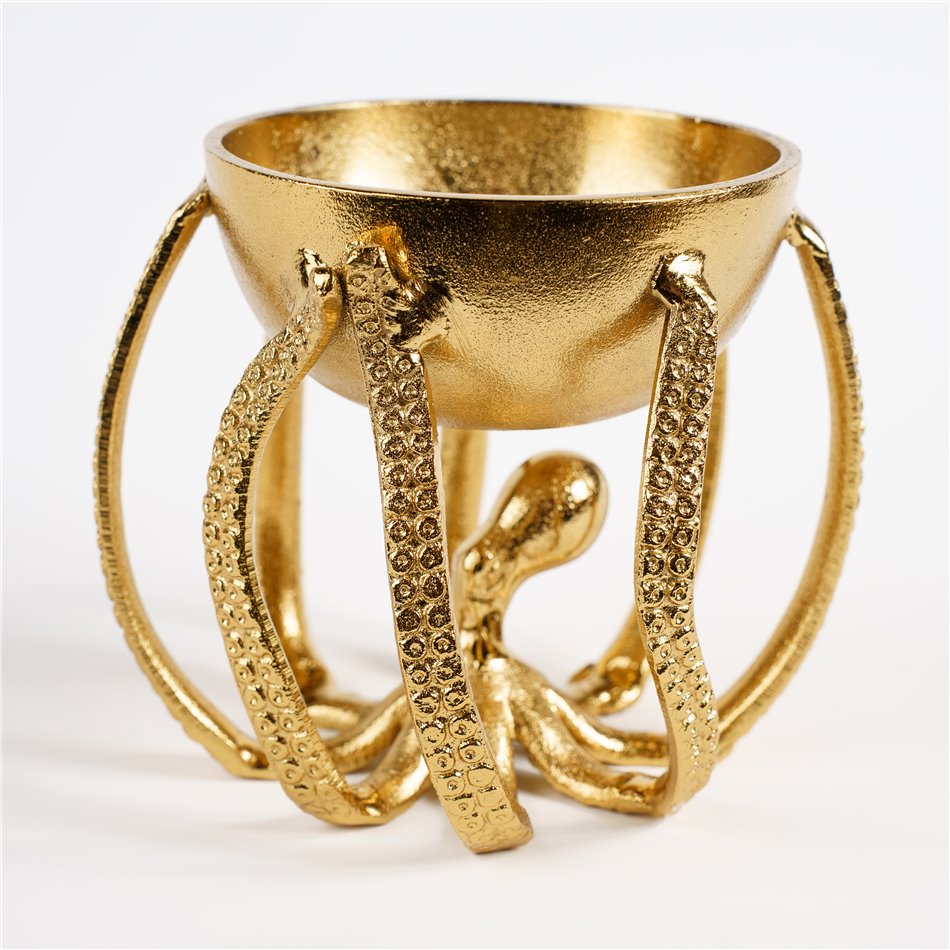 Dekoratiivne nõu Octopus, kuldne värv, H13.5x14x14cm
