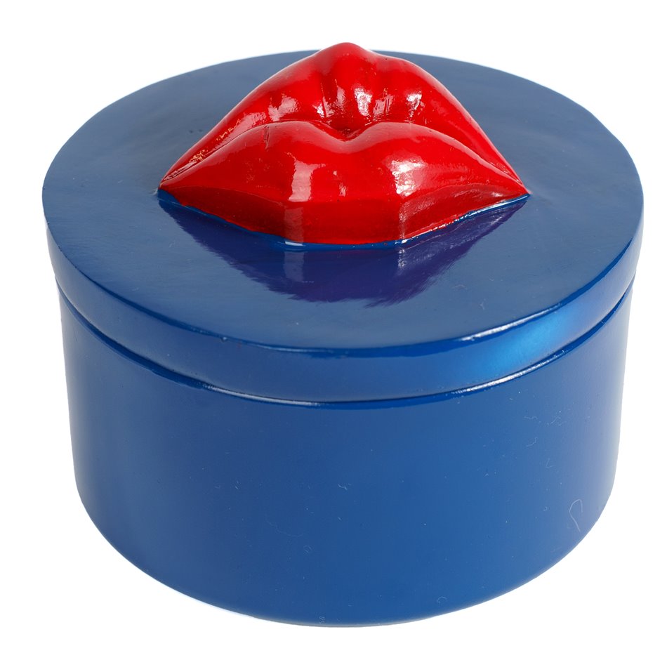 Jewelry box Lips, blue/red, H10cm, D13cm