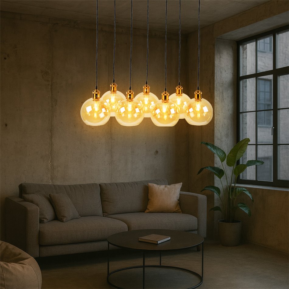 Подвесной светильник Reons, цвет черный/медный, H27-135cm, 70x26cm, E27 7x60W(MAX)