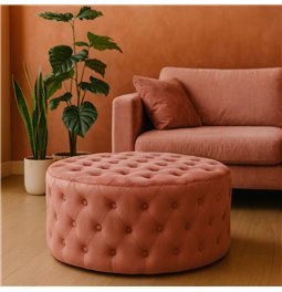 Round buttoned stool Lacelle, mauve color, velvet, D89cm H42cm