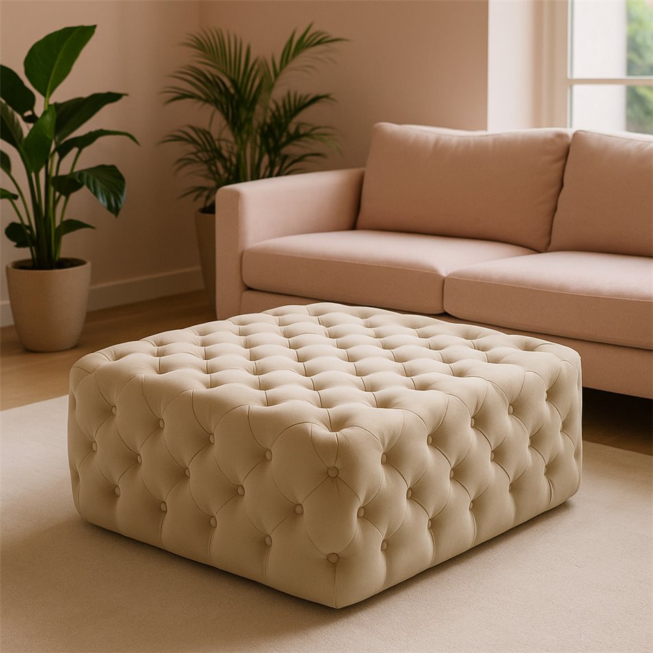 Square stool Lacone, taupe, velvet, H42x84x84cm