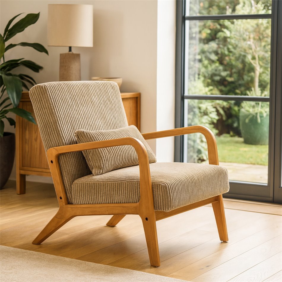 Armchair Cotele, natural/taupe, H83.5x64.5x75cm, seat height 43cm