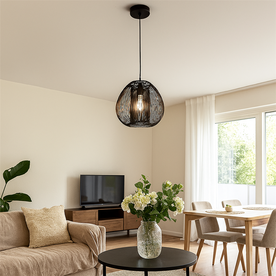 Pendant lamp Noda, black, H35-135cm D28cm, E27 40W(MAX) 