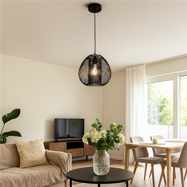 Pendant lamp Noda, black, H35-135cm D28cm, E27 40W(MAX) 