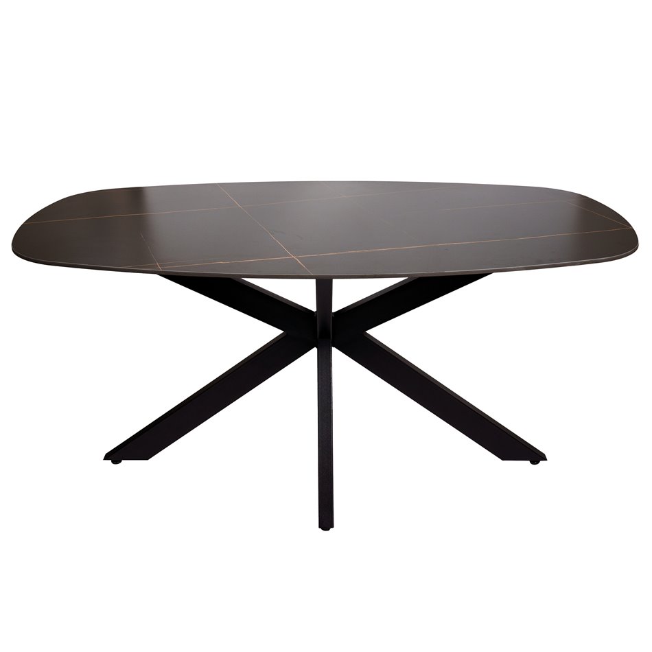 Dining table Bernardino, dark gloss ceramic, 160x90cm H76cm