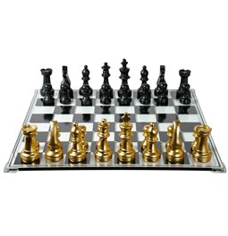 Chess set w glass board, H15x60.4x60.4cm
