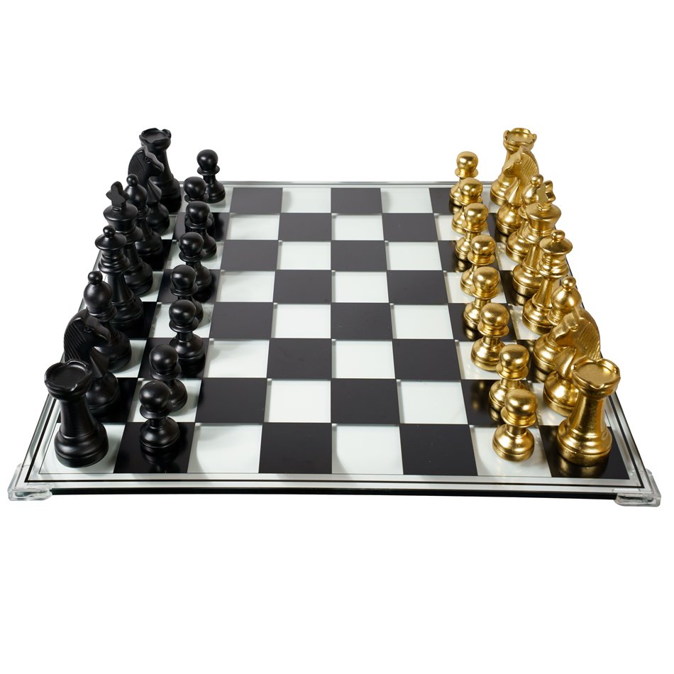 Chess set w glass board, H15x60.4x60.4cm