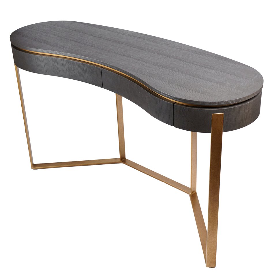 Konsool Ramma CT, tamme spoon/MDF/metall, hall/kuldne värv, H75x130x45cm