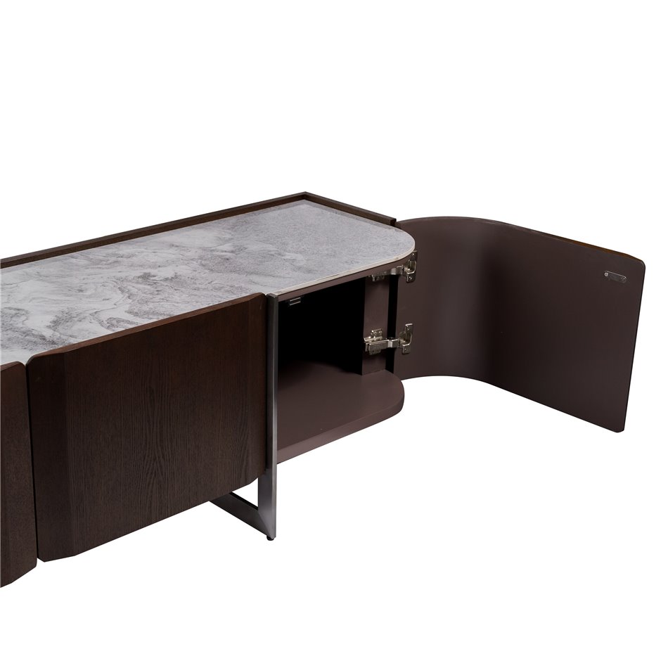 TV stand Rondola TV, sintered stone/MDF/ash veneer/metal, H50x180x42cm