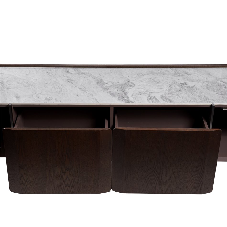 TV stand Rondola TV, sintered stone/MDF/ash veneer/metal, H50x180x42cm