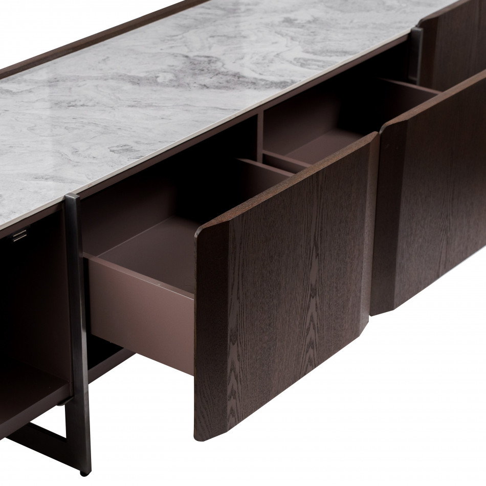 TV stand Rondola TV, sintered stone/MDF/ash veneer/metal, H50x180x42cm