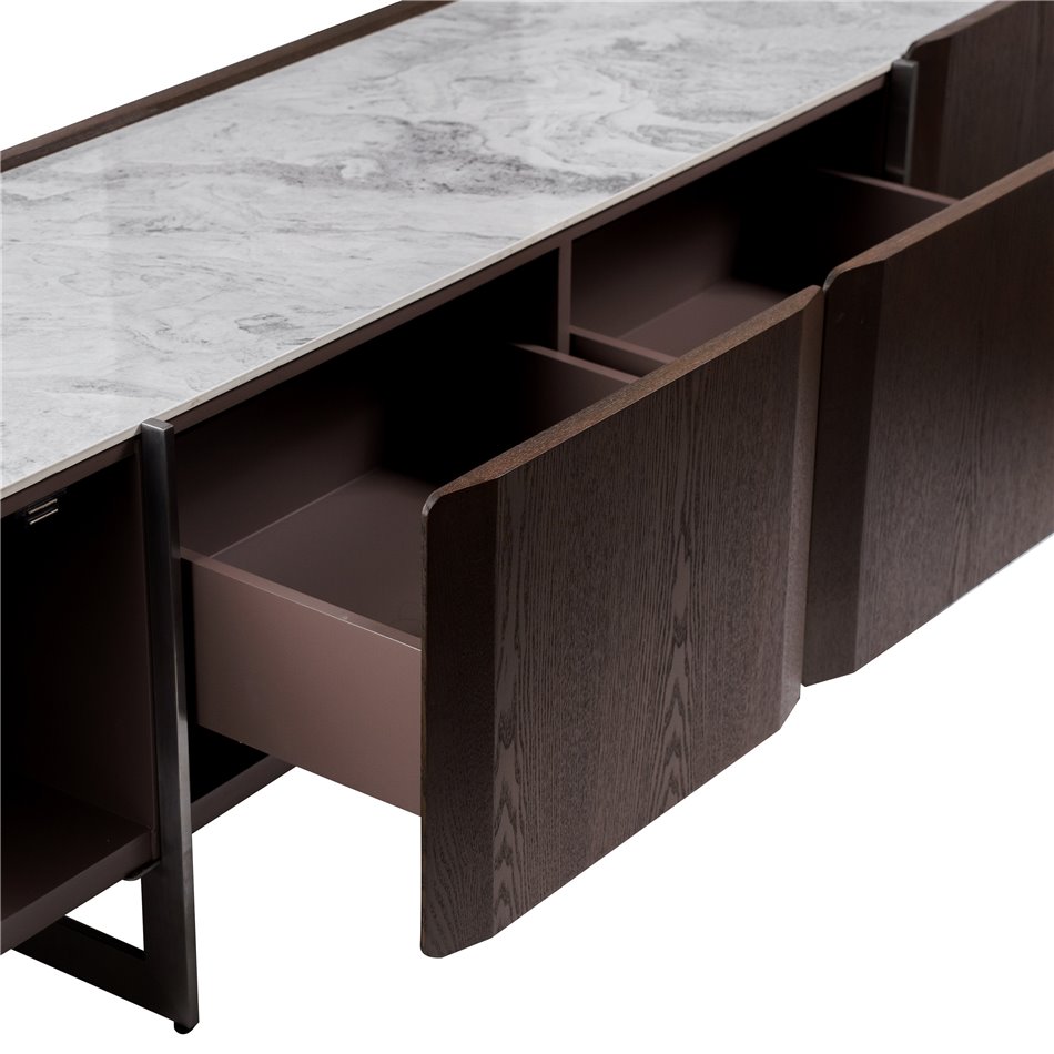 TV stand Rondola TV, sintered stone/MDF/ash veneer/metal, H50x180x42cm