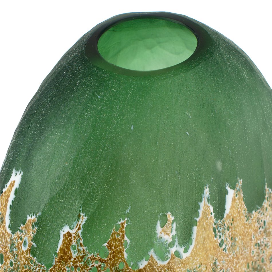 Vase Dorian, glass, green/gold color, H25.5cm, D19cm