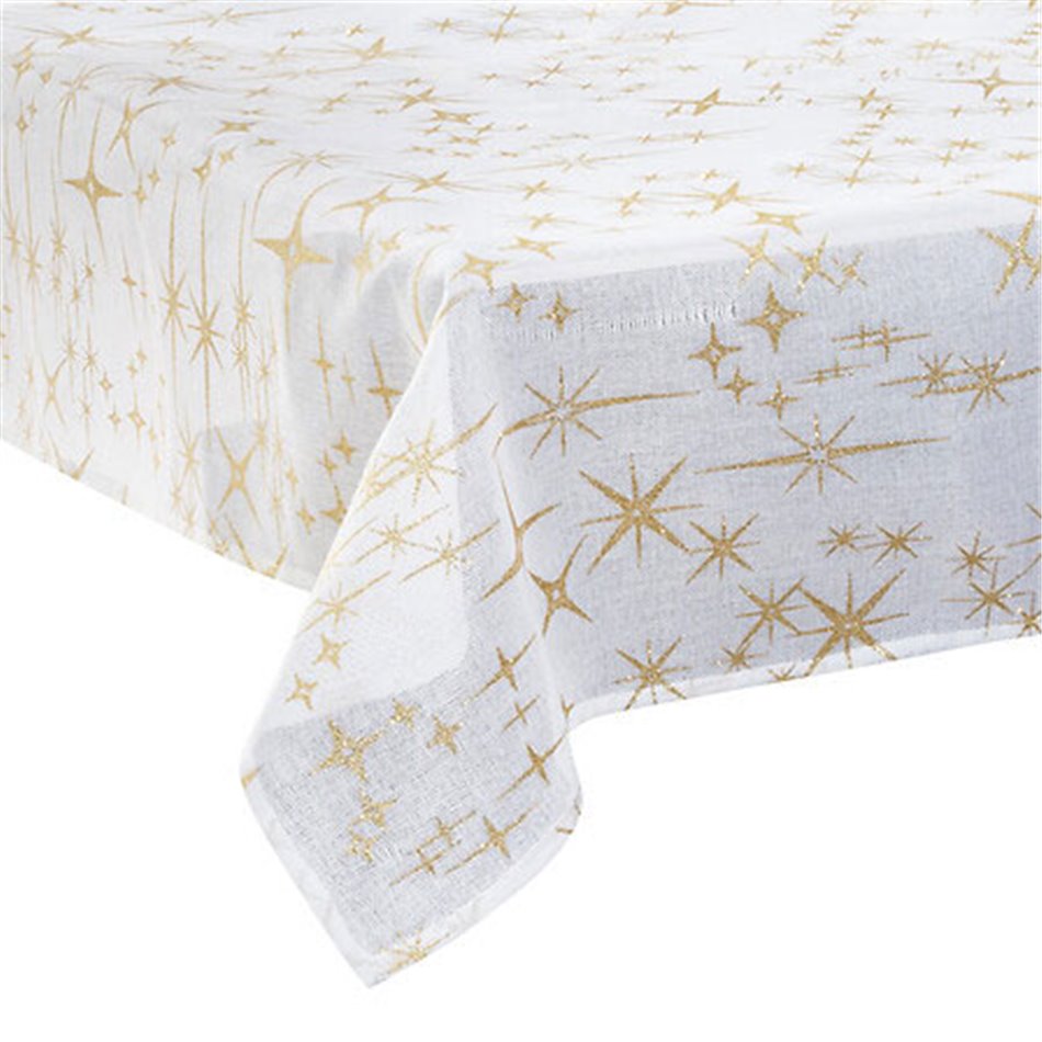 Canvas tablecloth Star, white/gold color, 140x240cm