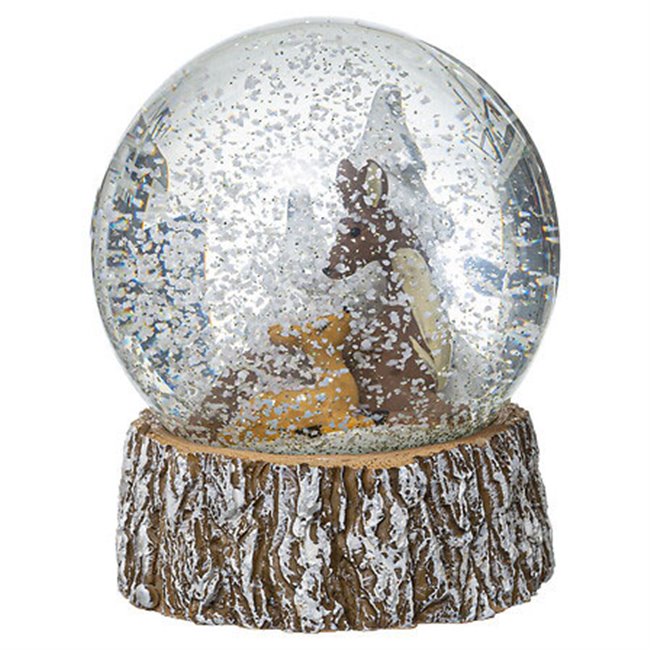 X-mas decor Deer and fawn snow globe, H9.7x8x8cm