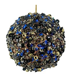 Christmas decor Bead sequin ball blue gold, D8cm
