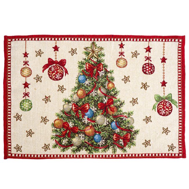 Placemat Christmas tree decor, beige/red, 48x33cm