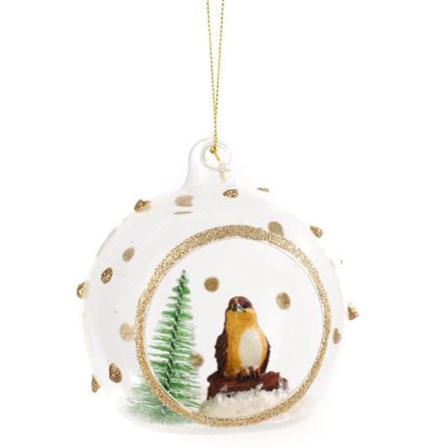 X-mas decor BDN GLASS 100MM BIRD BROWN