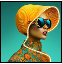 Glass picture Lady in yellow LED, 80x80x3.5cm