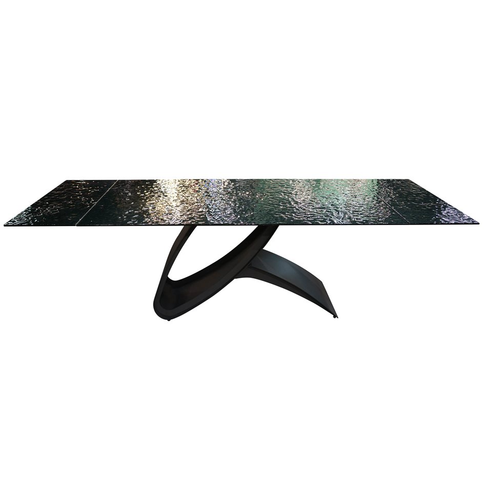 Extendable dining table Faberg, metal/glass, black, 180-260x95cm H76cm
