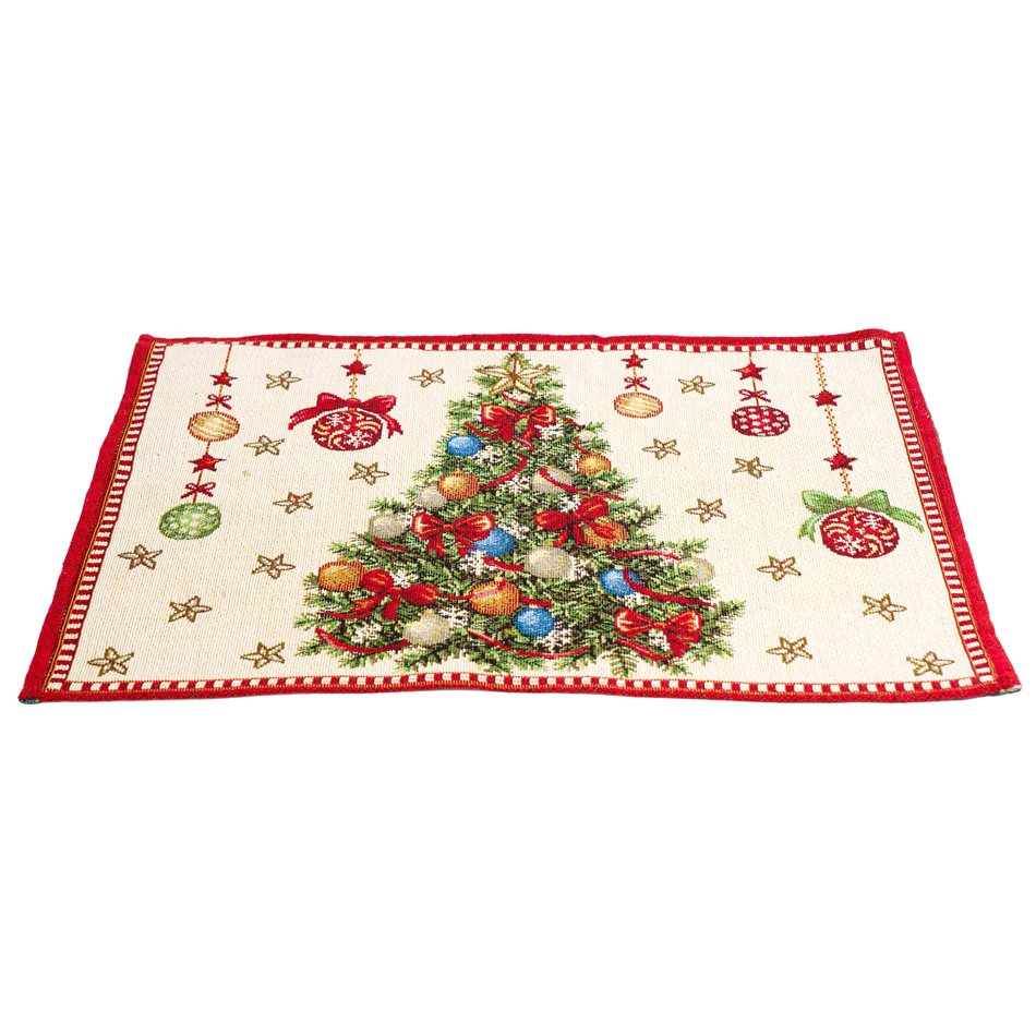 Placemat Christmas tree decor, beige/red, 48x33cm