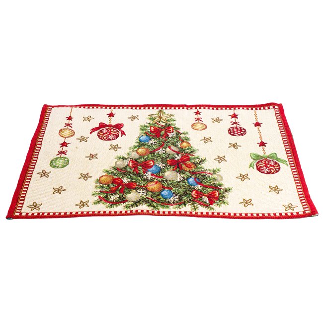 Placemat Christmas tree decor, beige/red, 48x33cm