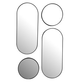 Wall mirror set 4 Versa, black, D30x3cm/30x70x3cm
