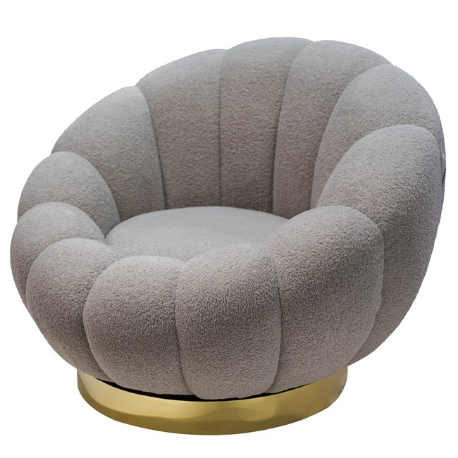 Swivel leisure chair Valdo, grey/gold color, rotatable 360 degrees, H75x101x99cm, seat height 40cm